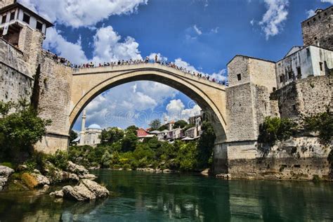 Popular Reconstructed Old Bridge Mostar Bosnia Herzegovina Editorial