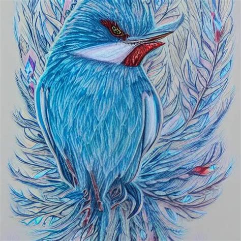 Colored Pencil Art On Paper Frost Spirit Bird Highly Detailed