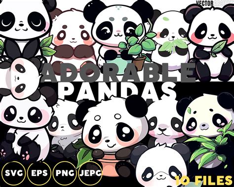 100 Panda Clipart Set Bundle Cute Cool Pandas Sticker Pack Wall Decal