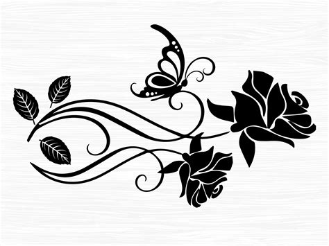 Rose Svg Flowers Svg Butterfly Svg Rose Silhouette Rose Etsy The Best