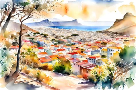 Ilustra O Em Aquarela Da Paisagem Urbana Casas Rvores E