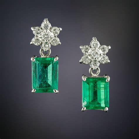 Estate Emerald and Diamond Dangle Earrings - Antique & Vintage Earrings ...