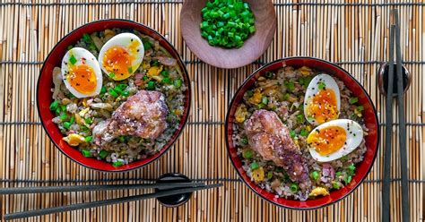 Japanese Fried Rice Bowl Recipe With Jammy Eggs Chicken