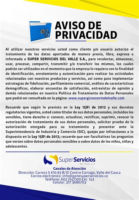 Aviso De Privacidad Supergiros Norte Del Valle