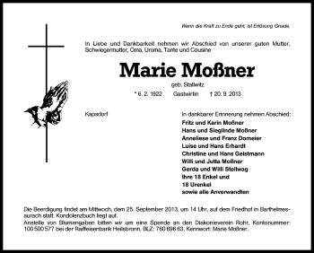 Traueranzeigen von Marie Moßner trauer nn de