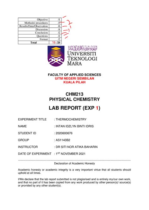 Chm Lab Report Graded Objective Methods Procedures Results