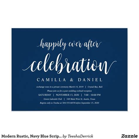 Modern Rustic Navy Blue Script Wedding Elopement Invitation Zazzle