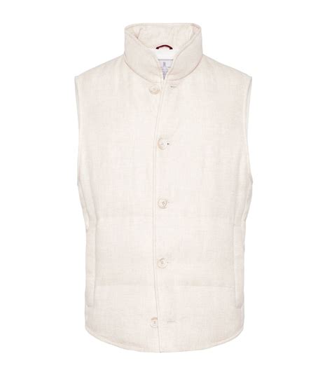 Mens Brunello Cucinelli Neutrals Linen Blend Down Filled Gilet