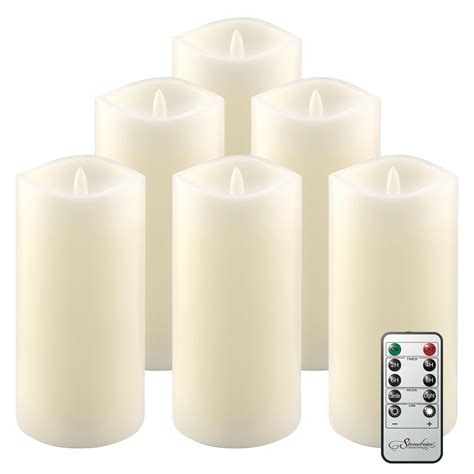 Stonebriar 6 Pack Flameless Led 3x 6 Off White Real Wax Pillar Candle Set With Timer And