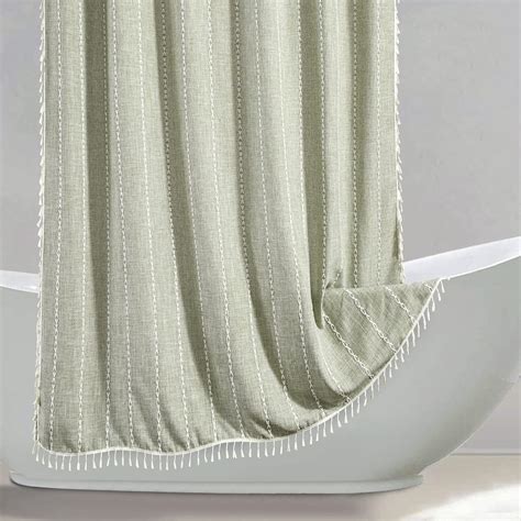 Roomtalks Sage Green Modern Farmhouse Shower Curtain With Tassels Country Cottage