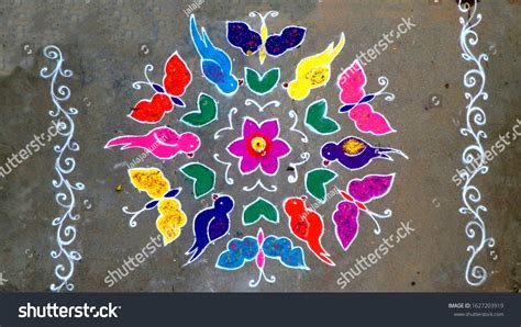 Rangoli Muggulu Designs Colours India During Stock Photo 1627203919 ...