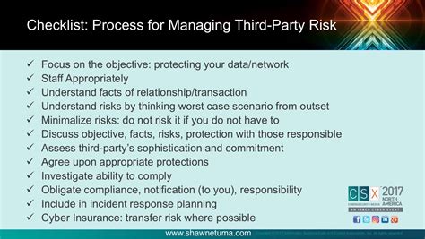 Checklist Managing Third Party Risk In Cybersecurity Business Cyber