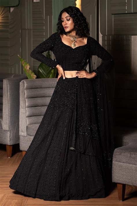 Midushi Bajoria Geometric Cutdana Embroidered Lehenga Set Black