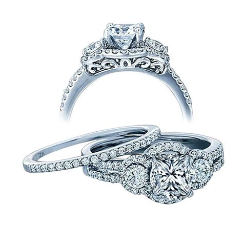 2 50 Carat Princess Cut Diamond And Moissanite Wedding Ring Set With 18k Gold Plating