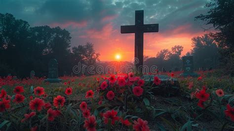 A Military Cemetery At Dusk Wide Shot Stock Photo Image Of Gravestone