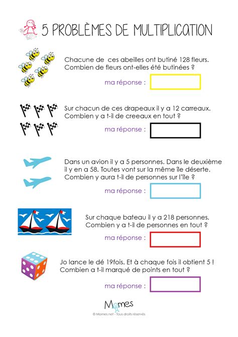 5 problèmes de multiplications pour le CM1 MOMES net