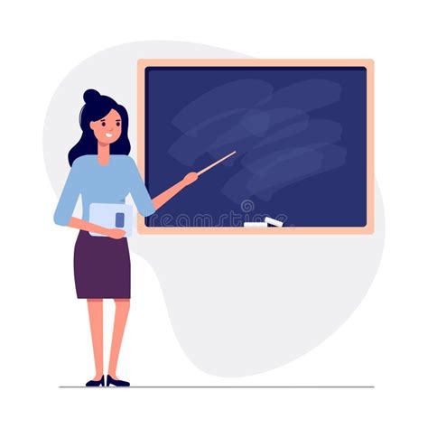 Young Female Teacher On Lesson At Blackboard In Classroom Isolated On