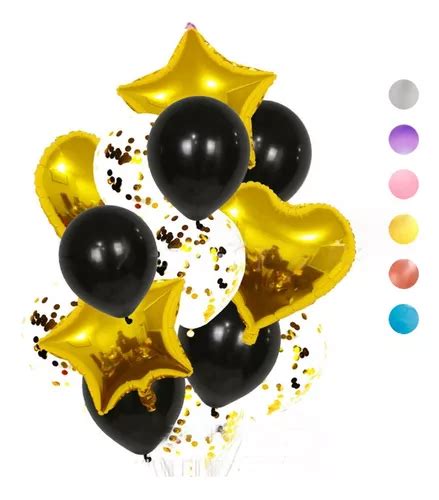 Kit 14 Globos Set Látex Aluminio Corazón Estrella Confeti MercadoLibre