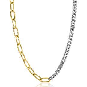 ZINZI Gold Plated Zilveren Multi Look Ketting 42cm Met Twee Trendy