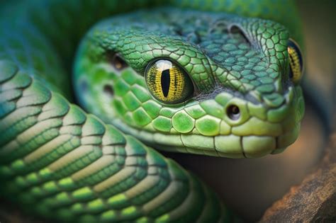 Premium AI Image | A scary green snake in close up