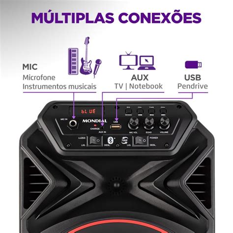 Caixa Amplificada Connect Partyplus Mondial Preto W Rms Bivolt