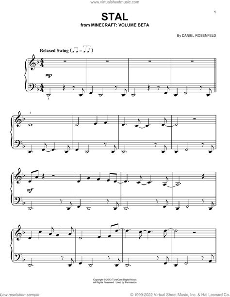 Stal (from Minecraft), (easy) sheet music for piano solo (PDF)