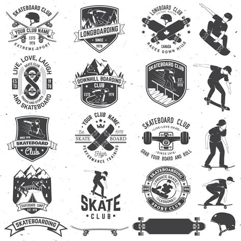 Set Of Skateboard And Longboard Club Badges Vector Illustration