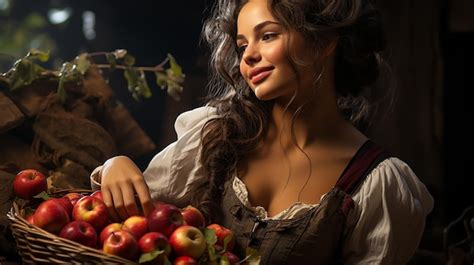 Premium AI Image | Farmer Harvesting Apples with a Full Basket