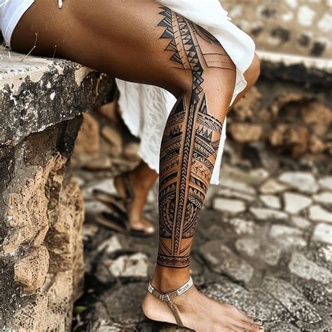 Premium Photo Tribal Tattoo On A Woman Leg