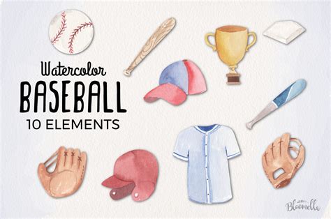 Watercolor Baseball Elements