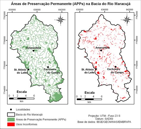 Mapa das Áreas de Preservação Permanente APPs para a bacia do rio