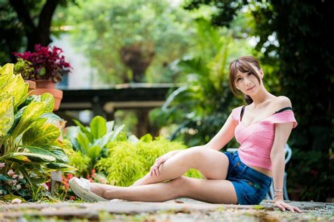 882407 4K Asian Bokeh Brunette Girl Smile Shorts Sitting Legs