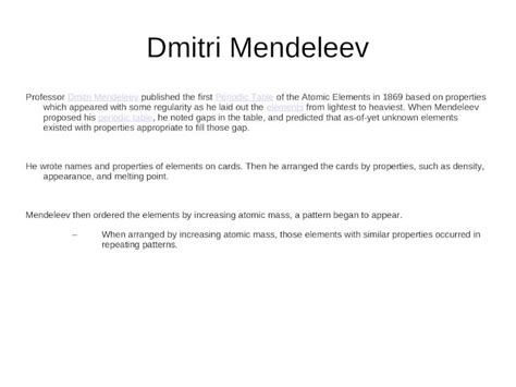 Ppt Dmitri Mendeleev Professor Dmitri Mendeleev Published The First Periodic Table Of The