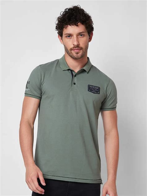 Spykar Plain Sage Green Cotton Polo T Shirt G3 Mts18610 United