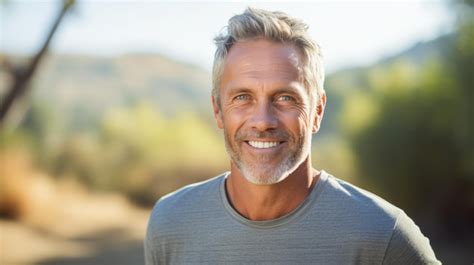 Premium Ai Image Middleaged Man Smiles At The Camera