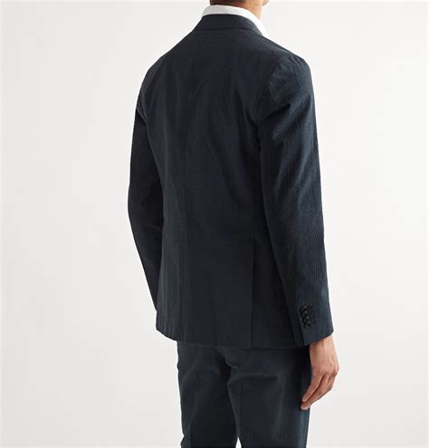 Boglioli Slim Fit Unstructured Striped Cotton Seersucker Suit Jacket