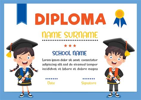 Diploma certificado para niños de preescolar y primaria Vector Premium