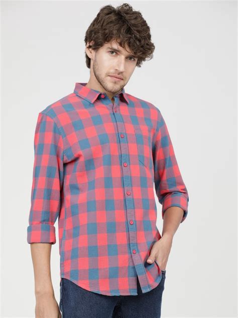 Buy Highlander Pink/Grey Slim Fit Checked Casual Shirt for Men Online at Rs.609 - Ketch