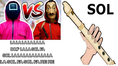 El Juego Del Calamar Vs La Casa De Papel Flauta Dulce Fácil Tutorial Squid Easy Flute