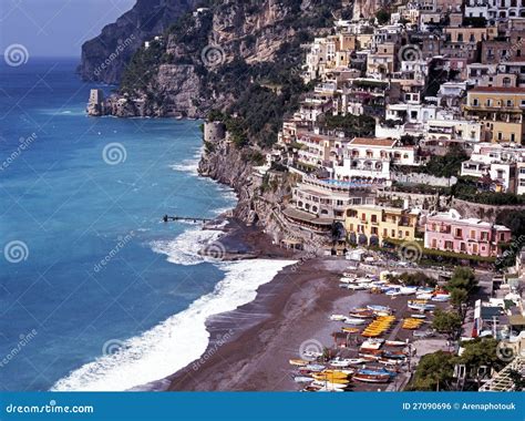 Town and Beach, Positano, Italy. Stock Photo - Image of resort, tourism ...