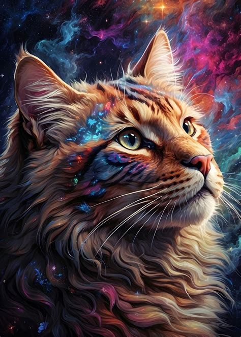 Cosmic Space Cat Poster Picture Metal Print Paint By Plate