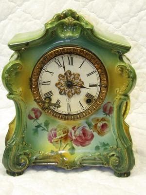 Antique Ansonia Porcelain Ceramic Mantle Shelf Clock Royal Green