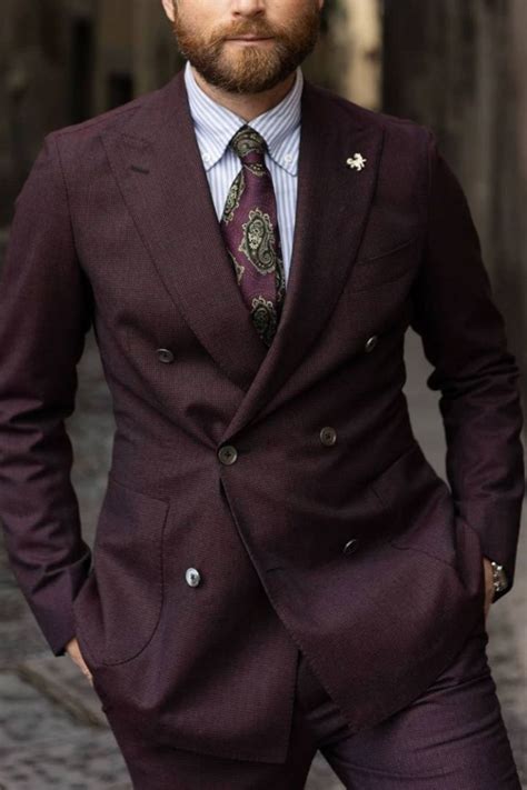 Double Breasted Burgundy Suit Wedding Wear For Men Giorgenti Custom