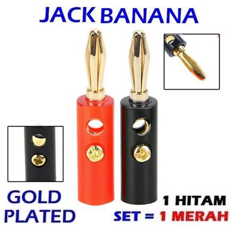 Jual Jack Banana Male Plug Merah Hitam Gold Plated Konektor Speaker