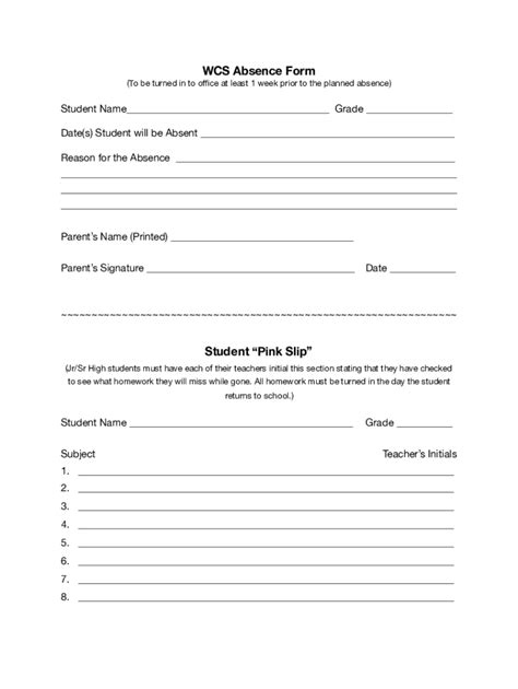 Fillable Online WCS Absence Form Fax Email Print PdfFiller