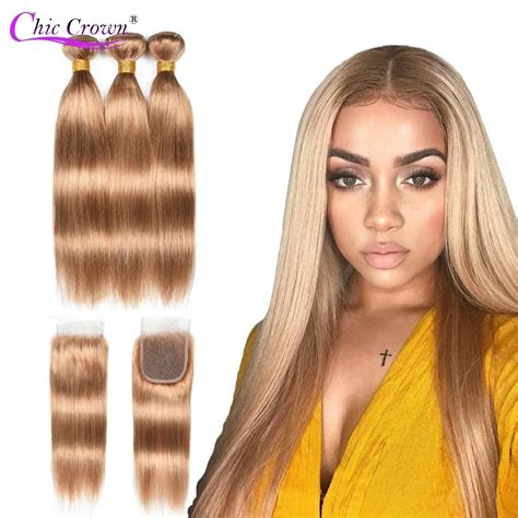 Color 27 Bundles With Closure Honey Blonde Bundles With Closure