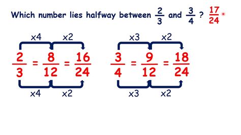 Find The Fraction Halfway Between Two Fractions Youtube