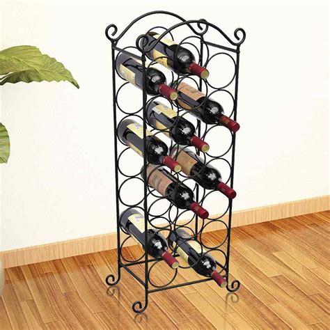 Metal Wine Rack For 21 Bottles Display Holder Floor Standing Holds