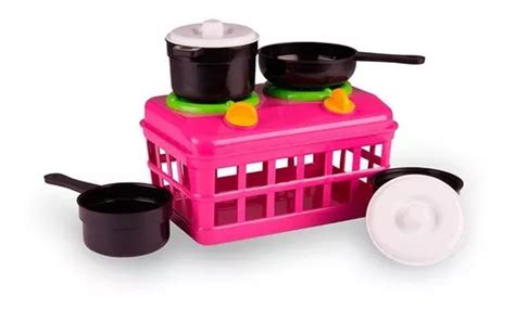 Kit Cozinha Infantil Fogão Panelinha Brinquedo Menina 5pçs Cor Rosa