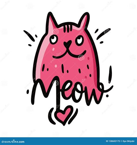 Meow Cat Cute Cartoon Character Kawaii Animal Love Greeting Card